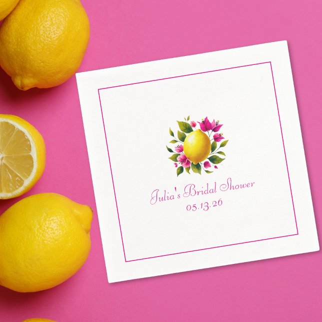 Serviette En Papier Fête des mariées personnalisée Élégant citron rose (Créateur téléchargé)