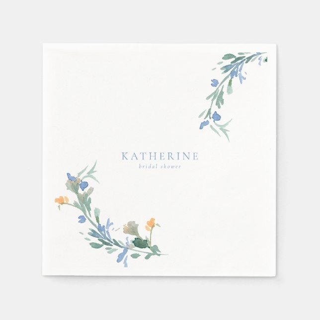 Serviette En Papier Fête des mariées personnalisée Fleur sauvage bleu  (Devant)