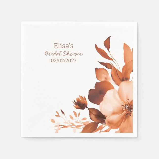 Serviette En Papier Fête des mariées personnalisée Mocha Blooms Waterc (Devant)