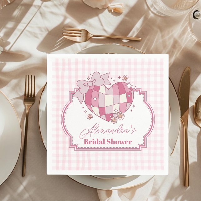 Serviette En Papier Fête des mariées Retro Disco Cute Rose Bow (Créateur téléchargé)
