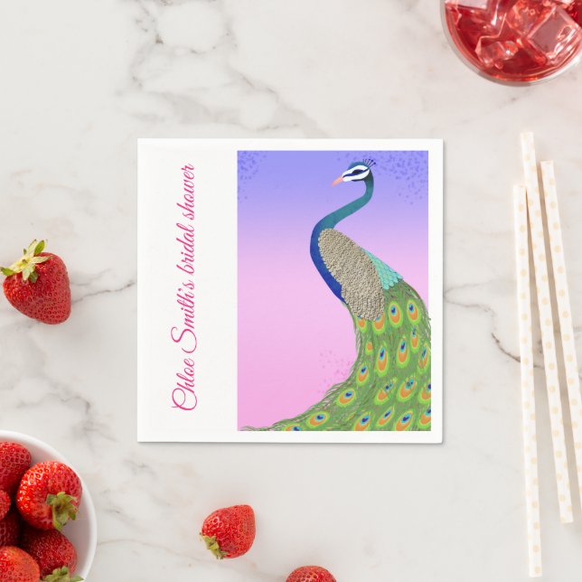 Serviette En Papier Fête des mariées rose bleu Peacock thème (En situation)