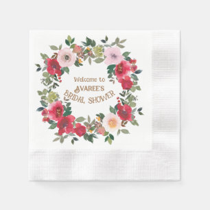 Serviette En Papier Fête des mariées Rose d'aquarelle rouge et rose pr
