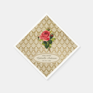 Serviette En Papier Fête des mariées rose vintage Damask or