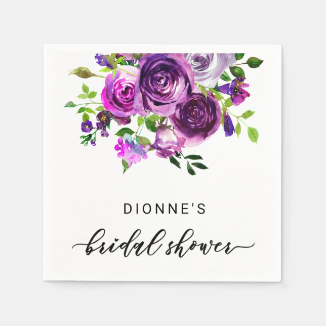 Serviette En Papier Fête des mariées serviettes Aquarelle violet Flora (Devant)