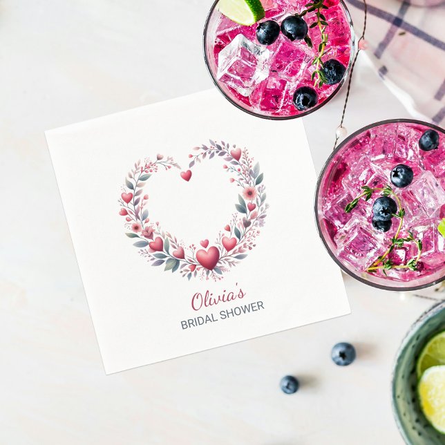 Serviette En Papier Fête des mariées stylish Red Floral Heart (Créateur téléchargé)