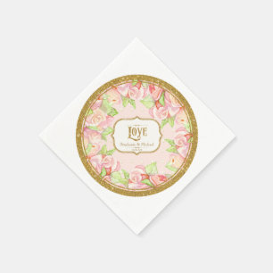 Serviette En Papier Fête des mariées Table Décor Aquarelle Rose Bouque