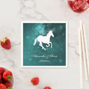 Serviette En Papier Fête des mariées Unicorne turquoise Napkin