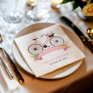 Serviette En Papier Fête des mariées Vélo Élégante Fleurs Roses Chic