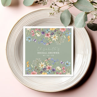 Serviette En Papier Fête des mariées verte couleur Fleur sauvage Sage