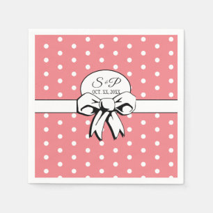 Serviette En Papier Fête des mariées Vintages Pois Bows PInk & Blanc