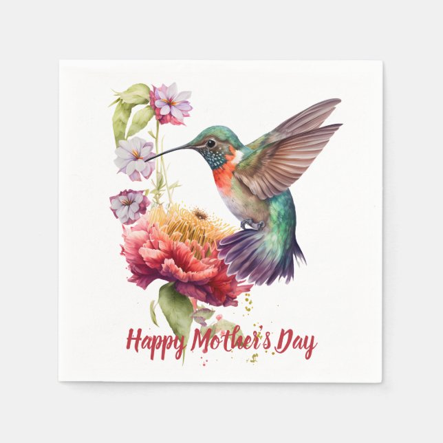 Serviette En Papier Fête des Mères Aquarelle Floral Hummingbird Art (Devant)