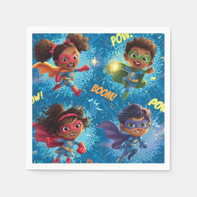 Serviette En Papier Fête des Petits Super-Héros (Devant)