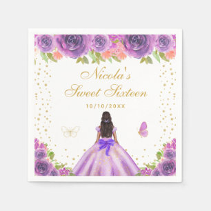 Serviette En Papier Fête des seize ans Princesse Fleurie Violette Peau