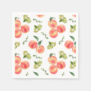 Serviette En Papier Fête d'été aux pêches et verdure à l'aquarelle