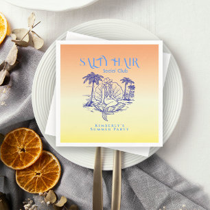 Serviette En Papier Fête d'été de la chouette de sirène jaune côtière