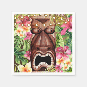 Serviette En Papier Fête d'été Tiki Luau en bois hawaïen