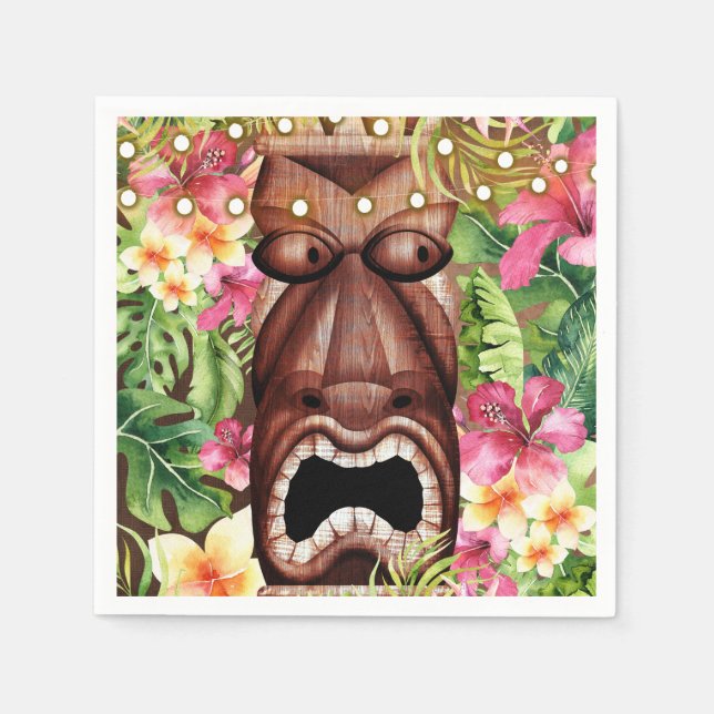 Serviette En Papier Fête d'été Tiki Luau en bois hawaïen (Devant)