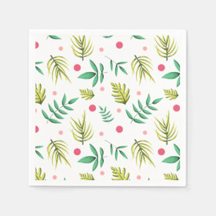 Serviette En Papier Fête d'été tropicale florale verte et rose