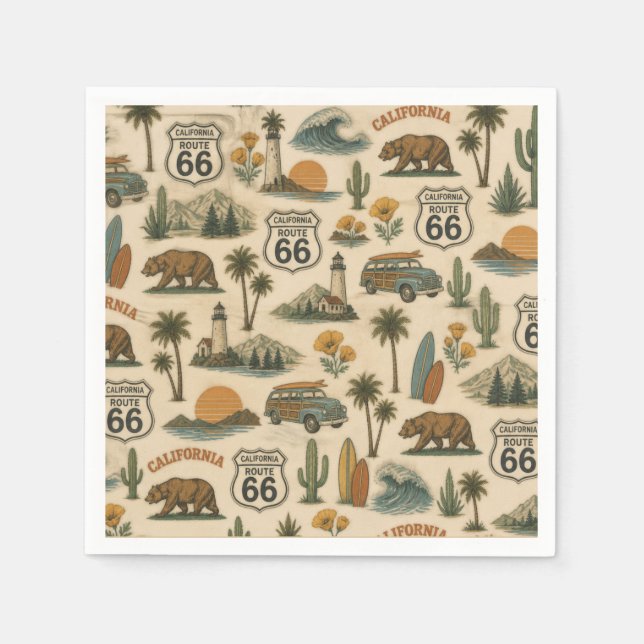 Serviette En Papier Fête d'évasion sur l'ancienne route californienne  (Devant)