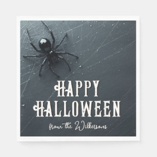 Serviette En Papier Fête d'Halloween araignée noire effrayante et toil