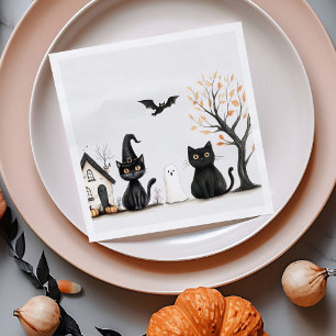 Serviette En Papier Fête d'Halloween aux chats noirs mignons