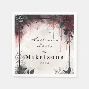 Serviette En Papier Fête d'Halloween aux Roses de Sang Gothiques