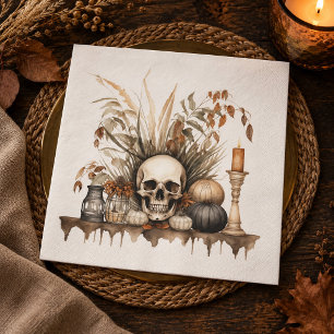Serviette En Papier Fête d'Halloween avec crâne gothique et herbe de p