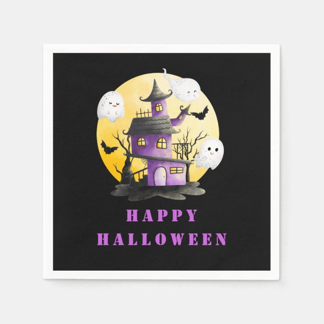 Serviette En Papier Fête d'Halloween avec Maison hantée et Fantômes (Devant)