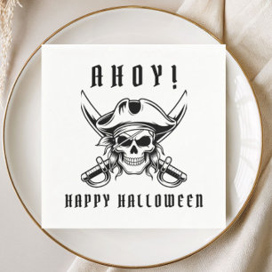 Serviette En Papier Fête d'Halloween Crâne de Pirate Noir
