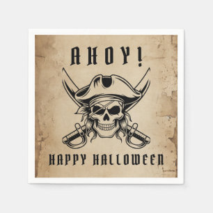 Serviette En Papier Fête d'Halloween crâne de pirate vintage