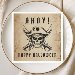 Serviette En Papier Fête d'Halloween crâne de pirate vintage