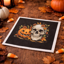 Serviette En Papier Fête d'Halloween Crâne et Citrouille de la Saison 