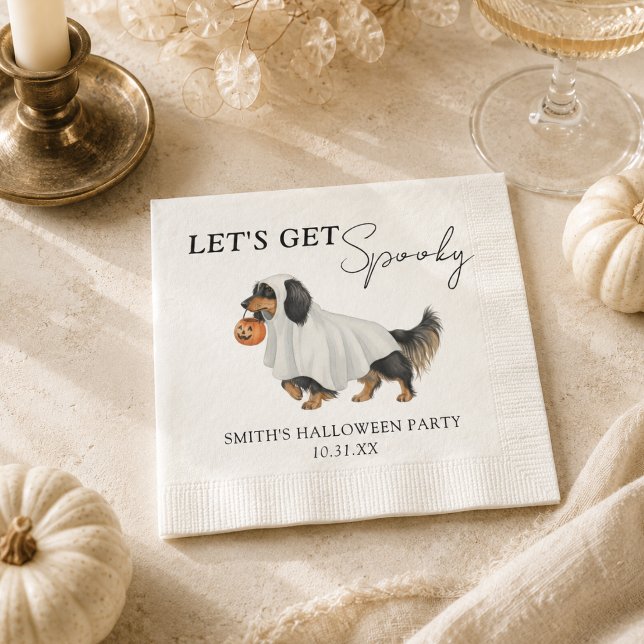 Serviette En Papier Fête d'Halloween de teckel fantôme effrayant (Spooky Ghost Dachshund Halloween Party Napkins)