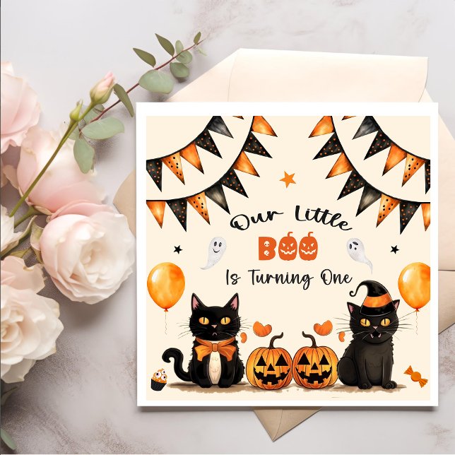 Serviette En Papier Fête d'Halloween en chat noir Boo (Créateur téléchargé)