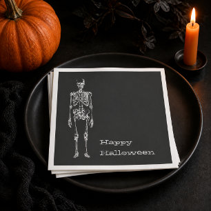 Serviette En Papier Fête d'Halloween Esprit Noir Squelette Blanc