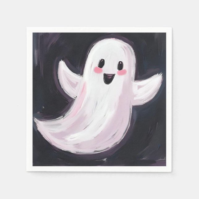Serviette En Papier Fête d'Halloween Fantôme Blanc Mignon (Devant)