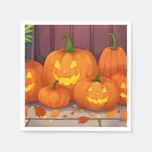 Serviette En Papier Fête d'Halloween Jack-O-Lantern Citrouille (Devant)