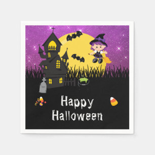 Serviette En Papier Fête d'Halloween Joyeuse Sorcière Violette