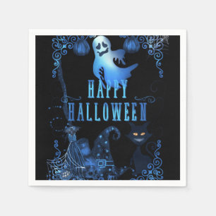 Serviette En Papier Fête d'Halloween magique Noir Chat Bleu Lumière