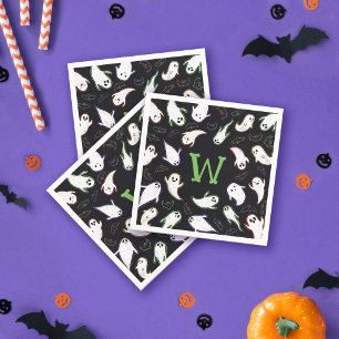 Serviette En Papier Fête d'Halloween Monogrammée Ghosts & Bats