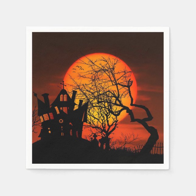 Serviette En Papier fête d'Halloween orange et noir (Devant)