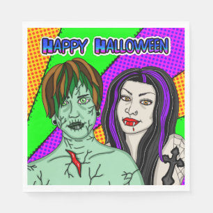 Serviette En Papier Fête d'Halloween   Pop Art zombie Vampire