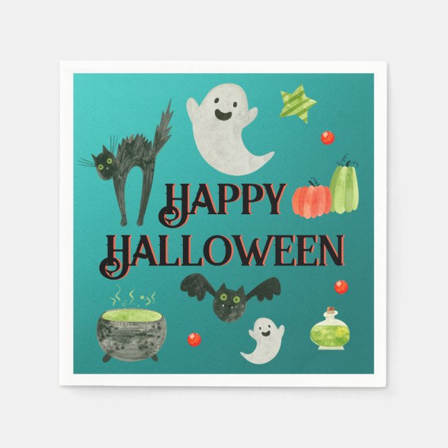 Serviette En Papier Fête d'Halloween Turquoise et vert (Devant)