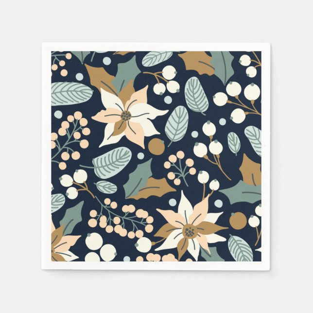 Serviette En Papier Fête d'hiver arrière - plan noir Poinsettia (Devant)
