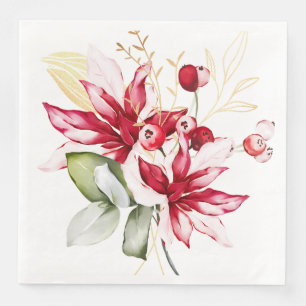 Serviette En Papier Fête d'hiver poinsettia aquarelle fleurs
