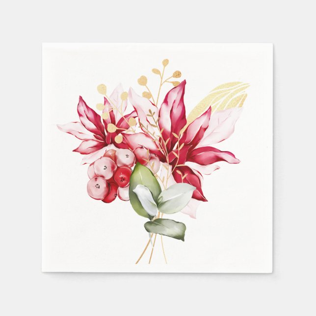 Serviette En Papier Fête d'hiver poinsettia aquarelle fleurs (Devant)