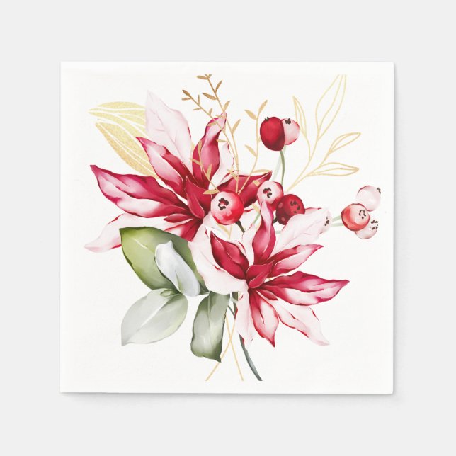 Serviette En Papier Fête d'hiver poinsettia aquarelle fleurs (Devant)
