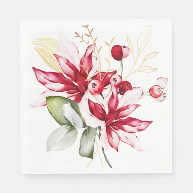 Serviette En Papier Fête d'hiver poinsettia aquarelle fleurs (Devant)