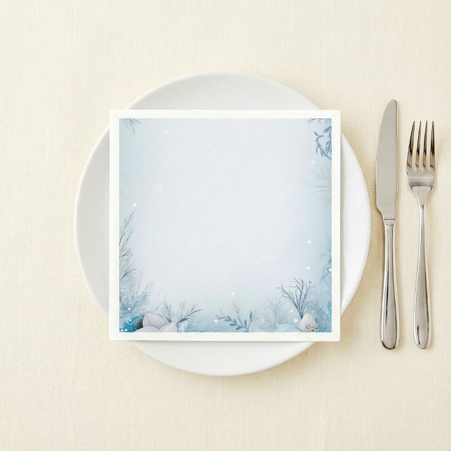 Serviette En Papier Fête d'hiver saison glacée et neige (Winter party holiday season icy and snowy napkins.)