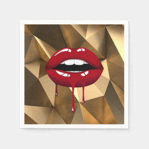 Serviette En Papier Fête dorée Luxe Glam Rouge Goutte Gouttes Lèvres